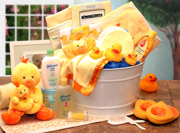 Bath Time Baby New Baby Basket-Yellow - baby bath set -  new baby gift basket - baby gift baskets - baby shower gifts