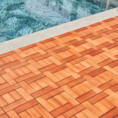 (Set of 10) Hanalei Eucalyptus Interlocking Wooden Decktile in Red Brown