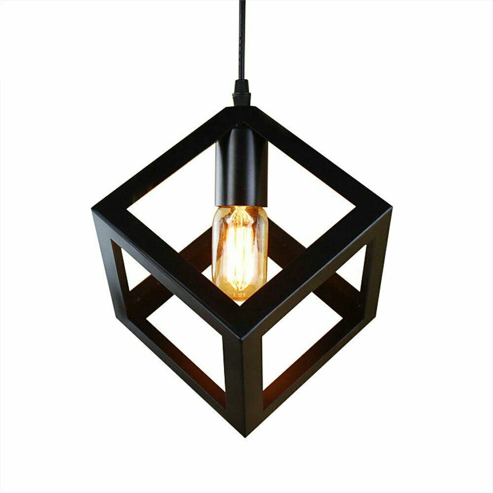 Vintage Industrial 1/3 Light Black Square Cluster Pendant Light Fitting~1256