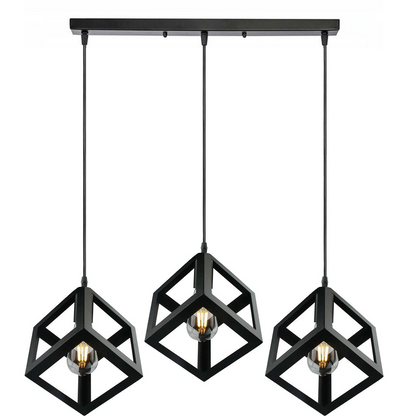 Vintage Industrial 1/3 Light Black Square Cluster Pendant Light Fitting~1256