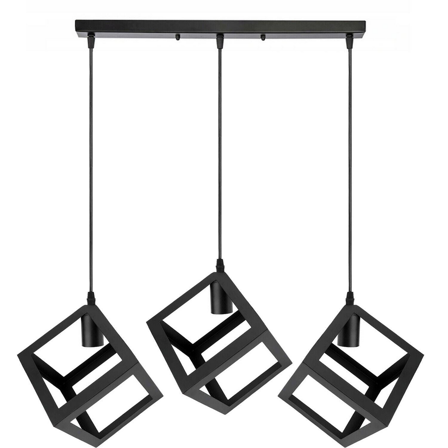 Vintage Industrial 1/3 Light Black Square Cluster Pendant Light Fitting~1256