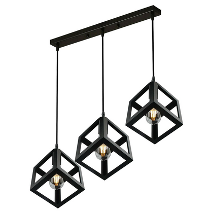 Vintage Industrial 1/3 Light Black Square Cluster Pendant Light Fitting~1256