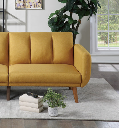 Elegant Modern Sofa Mustard Color Polyfiber 1pc Sofa Convertible Bed Wooden Legs Living Room Lounge Guest Furniture