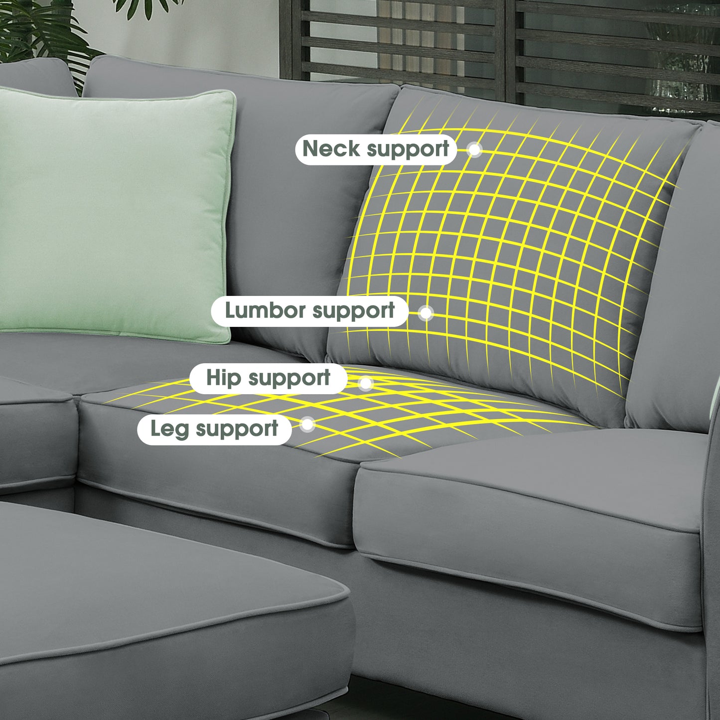 [VIDEO provided] 112*87" Sectional Sofa Couches Living Room Sets 7 Seats Modular Sectional Sofa with Ottoman L Shape Fabric Sofa Corner Couch Set with 3 Pillows, Grey