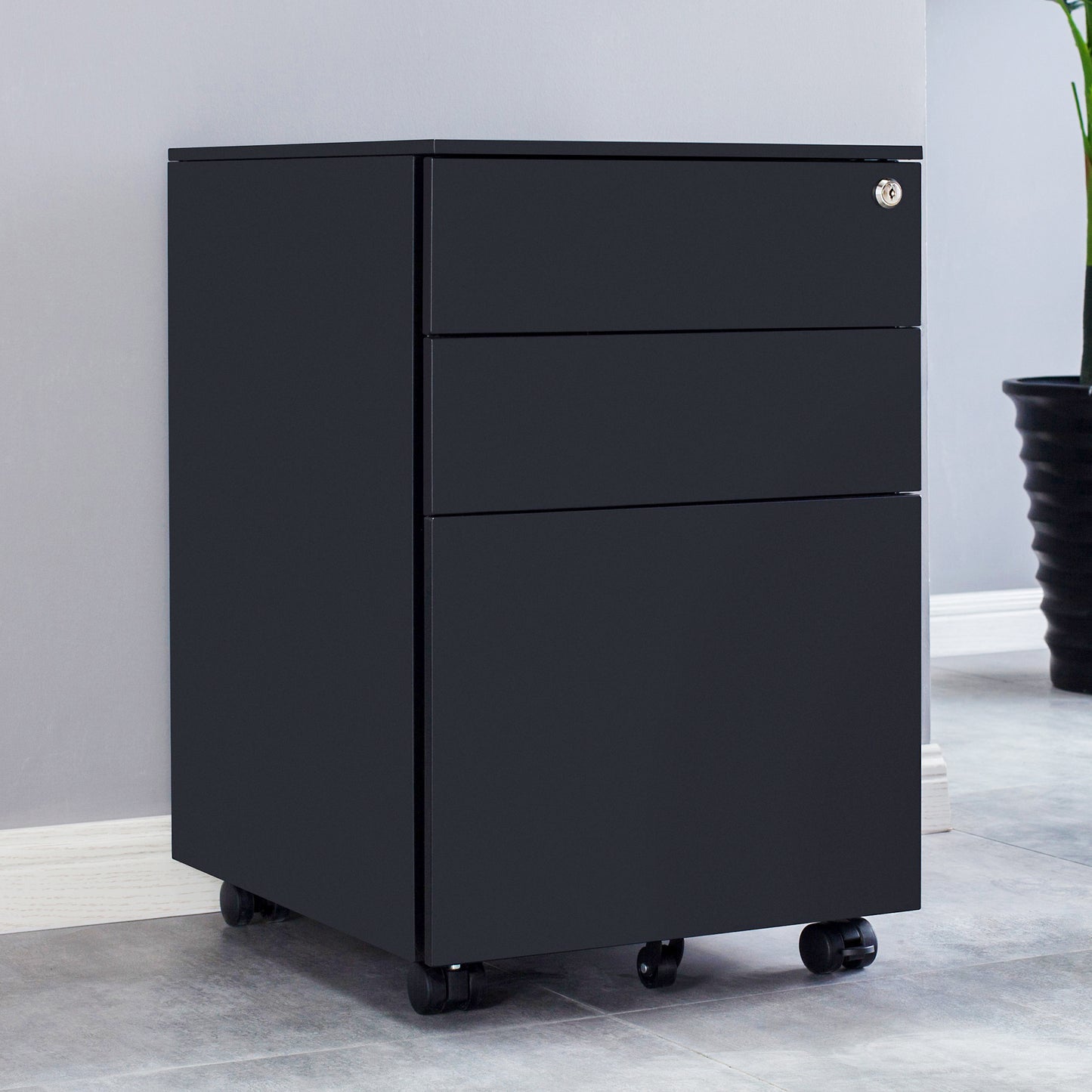 3 Drawer Mobile File Cabinet with Lock Steel File Cabinet for Legal/Letter/A4/F4 Size, Fully Assembled Include Wheels, Home/ Office Design