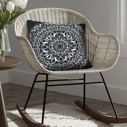 20 x 20 Modern Square Cotton Accent Throw Pillow, Mandala Design Pattern, Black, White