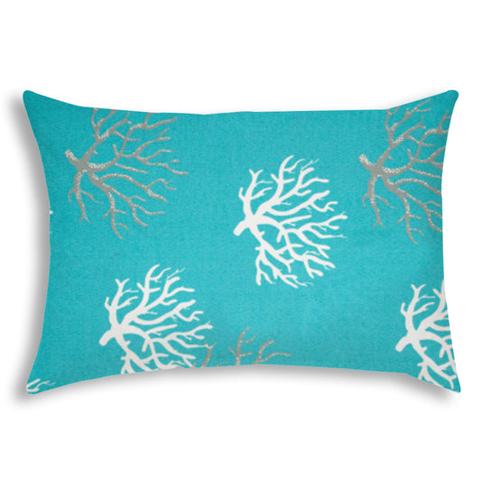 FLOATING CORAL Aqua Indoor/Outdoor Pillow - Sewn Closure