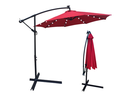 10 ft Outdoor Patio Umbrella Solar Powered LED Lighted 8 Ribs Umbrella with Crank and Cross Base for Garden  Outside Deck Swimming Pool