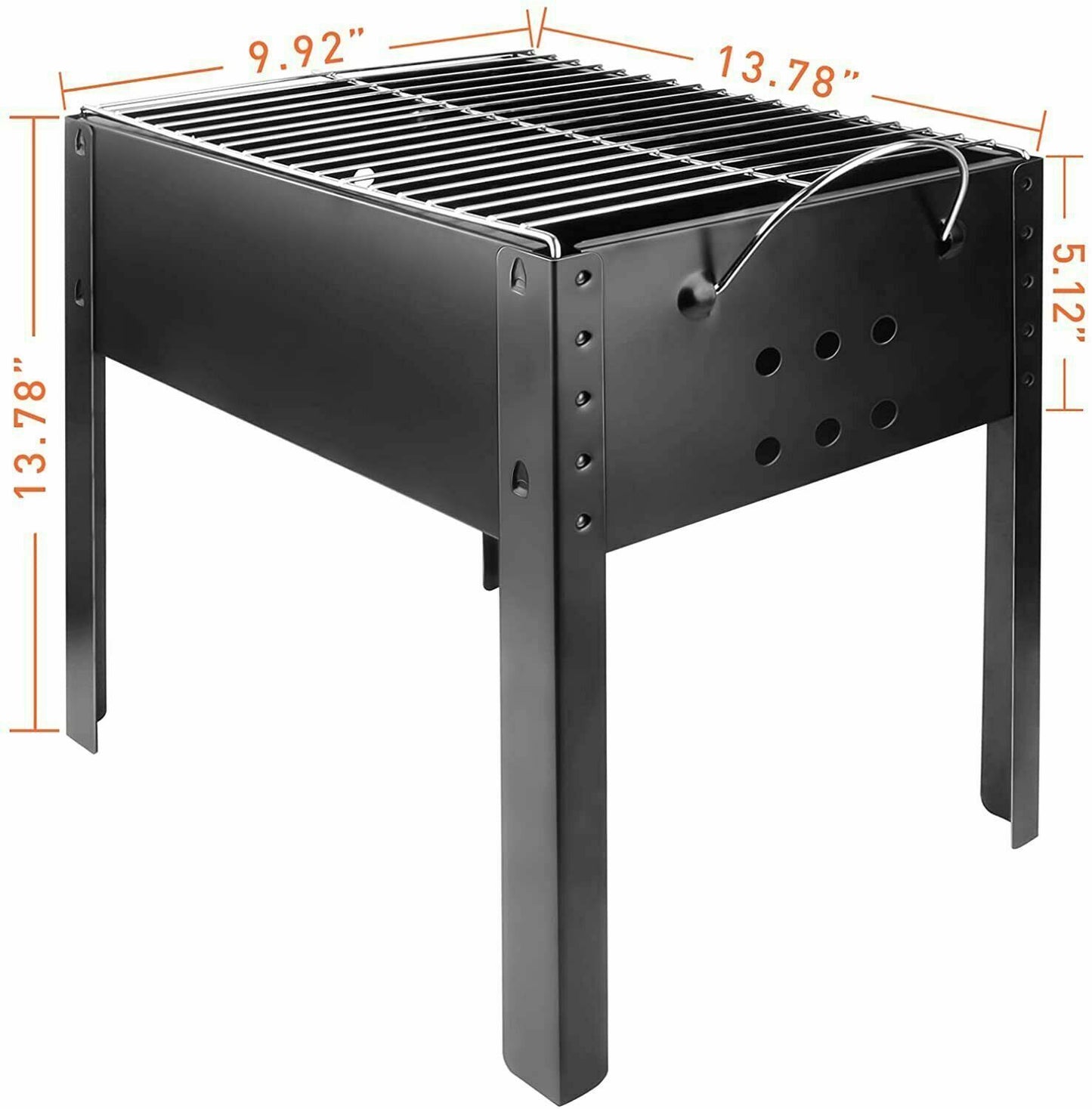 YSSOA 14” Portable Grill Charcoa Barbecue Grill, Small D, Portable Grill,Detachable Grill , Mini Tabletop Camping Grill BBQ, Black