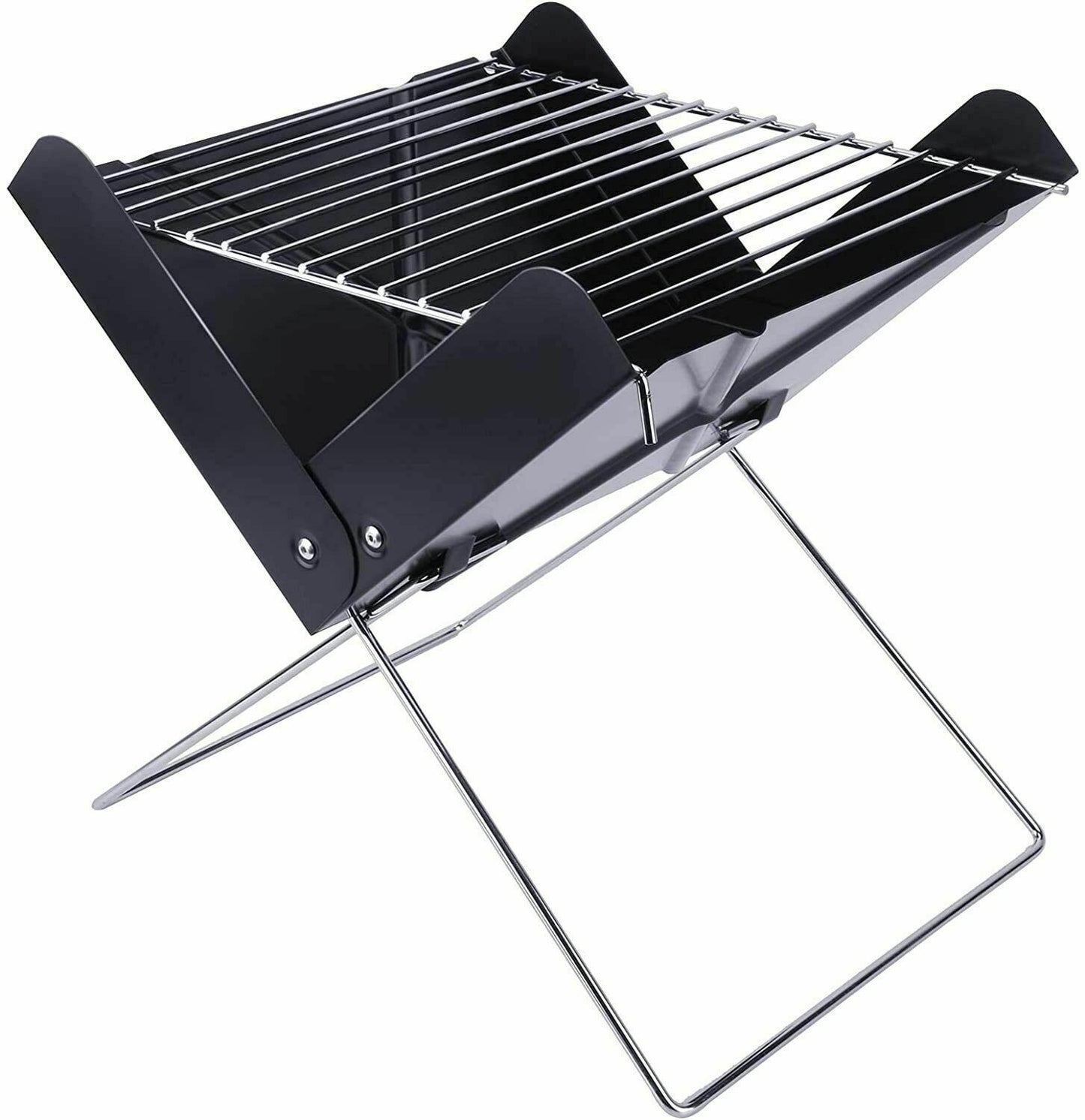 YSSOA 12” Portable Grill Charcoal Barbecue Grill - Folding Grill Notebook Shape Charcoal Grill, Detachable Collapsible, Mini Tabletop Camping Grill BBQ, Black