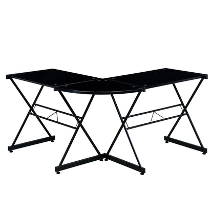 Techni Mobili L-Shaped Glass Computer Desk, Black